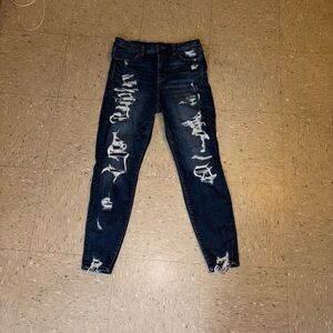 American Eagle Outfitters Dark Blue Distressed Skinny Jeans